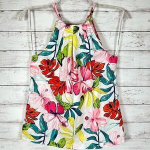 Tommy Bahama 100% Linen Tropical Print Tie Neck Relaxed Top S